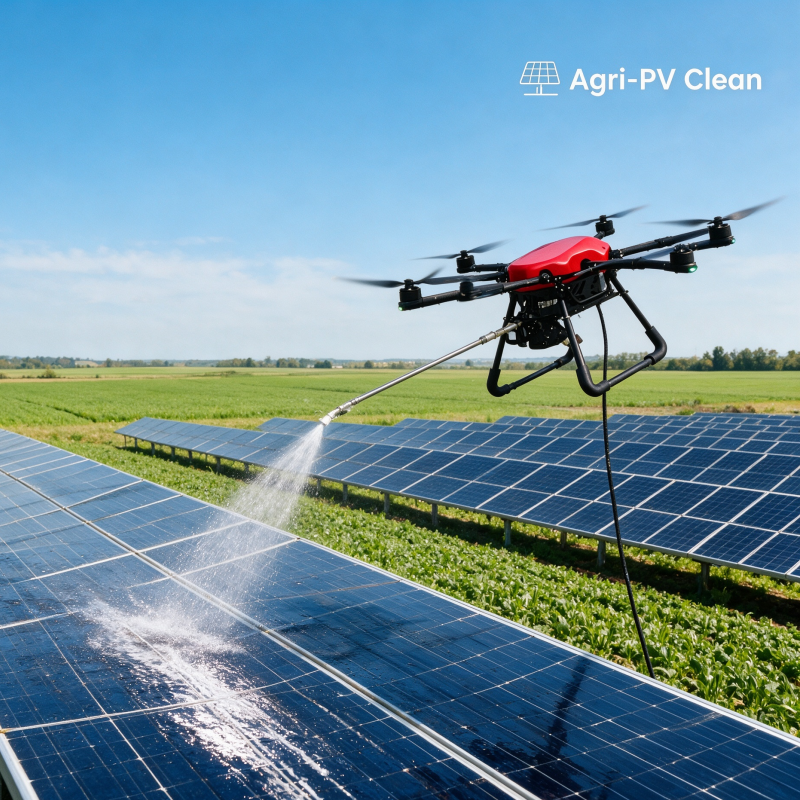 Industrial solar panel cleaning drone for large solar farm PV maintenance