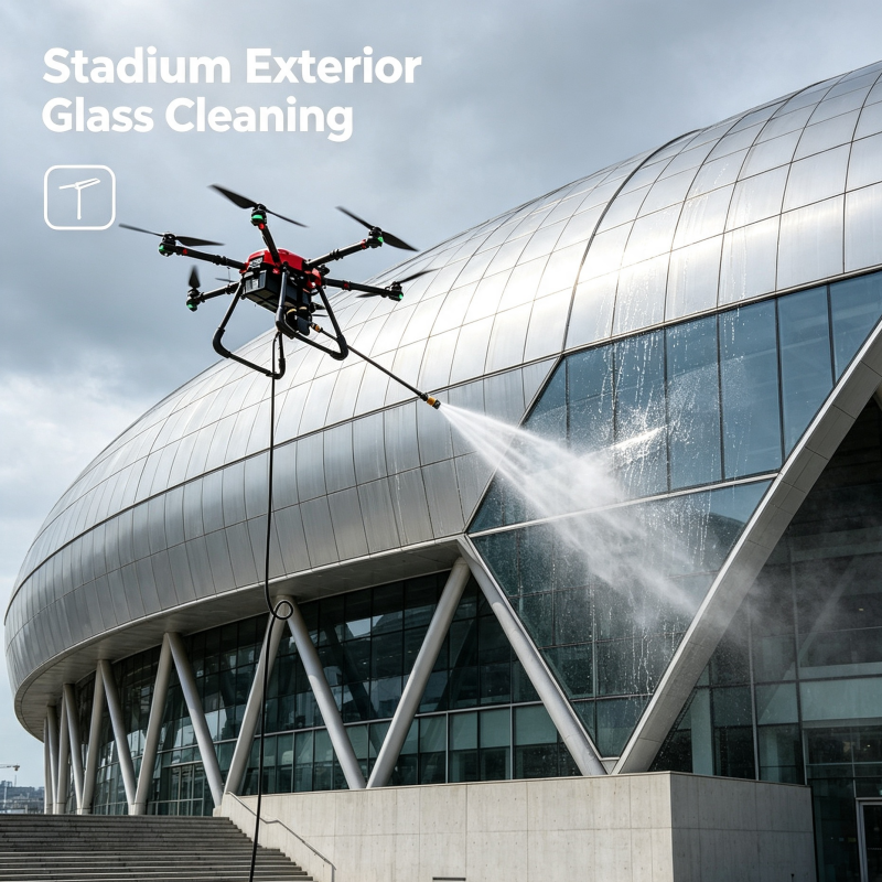 Industrial high rise facade cleaning drone for high-rise building exterior maintenance