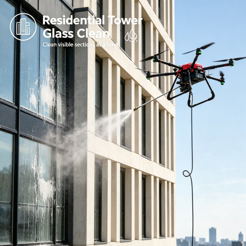 exterior wall washing drone for apartments