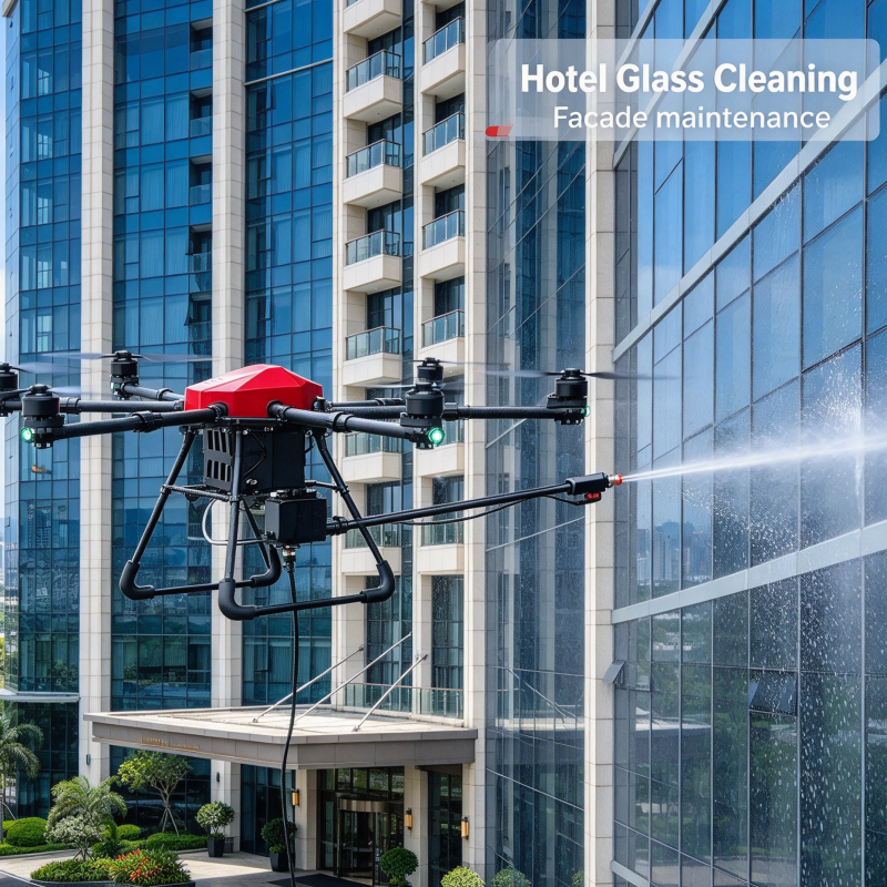 - Power washing drone restoring heavy-duty cooling tower exterior surface